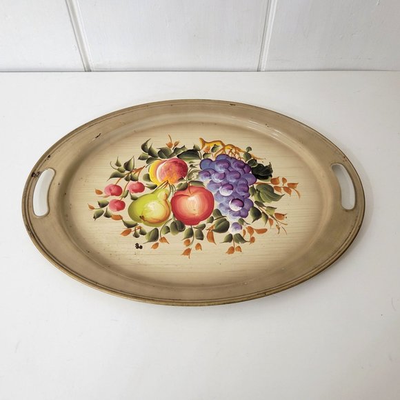 Vintage Tole Painted Oval Tin Tray - Picture 3 of 5